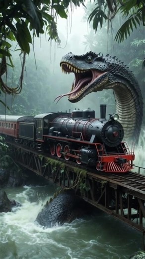 Giant Serpent vs Train 😱 | Jungle Horror | #giant #python #snake #horror #train #shorts