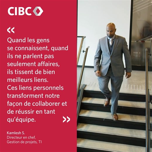 Mon parcours à la Banque CIBC au cours des huit dernières années a été tout simplement transformateur. J’ai occupé différentes fonctions au cours de mon séjour ici, du contrôle de la qualité à la gestion des relations avec la clientèle (GRC). Chaque transition m’a permis d’acquérir de nouvelles compétences précieuses. J’ai appris à traduire les défis techniques en solutions pratiques qui fonctionnent réellement pour nos équipes. Les meilleures solutions technologiques sont celles que les personn