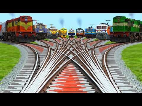 All Realistic Trains Run At Bumpy 🎁 Railroad Tracks | risky railroad crossing for toddlers