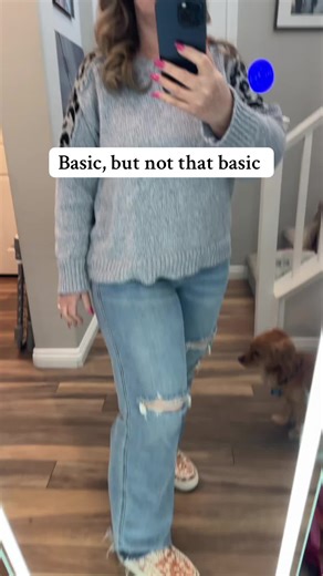 This animal print is not out of control. It’s just the right touch for a basic sweater. This sweater will keep you warm and cozy and it’s a great layering piece. #sweater #sweaterweather