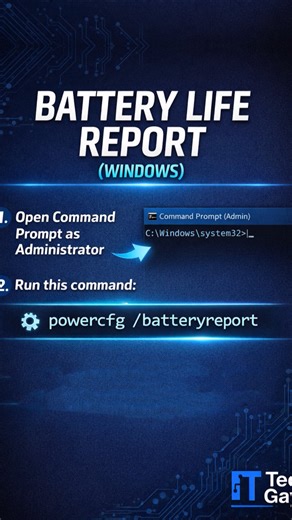 IT Tech Gaye on Instagram: "CMD command to check battery life and health. Simple and very useful for laptops #ITTechGaye #TechShorts #WindowsTips #PCTips #LaptopTips #ComputerTips #BatteryHealth #BatteryLife #Windows11 #Windows10 #LaptopBattery #PowerCFG #Shorts #Reels #TechReels #LearnTech #TechHacks #QuickTips #ITSupport #DailyTech #TechGuide"