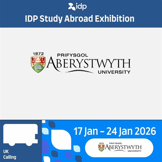 Meet Aberystwyth University at the IDP Study Abroad Exhibition January 2026! Why choose Aberystwyth University? ⭐ Top in Wales for Teaching Excellence & Student Satisfaction 🏡 Gold Award for Student Accommodation 🌟 Top 10 in the UK for Student Life 💸 Quality UK education at an affordable cost 🎁 FREE accommodation available (T&Cs apply)* Meet the Aberystwyth University representative at the exhibition and take the first step toward your UK study journey. 👉 Register here: https://bit.ly/4rOa4