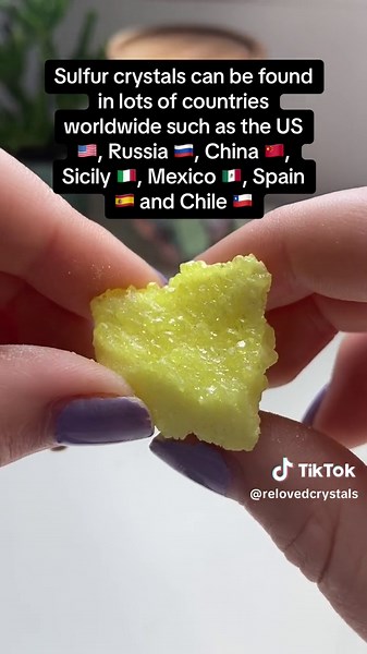 Facts about Sulfur 💛 Part 1- History 📚, Geography 🌍 and Mineralogy 🪨 Follow along to see part 2 about its properties tomorrow 🙌 #crystaltok #crystals #crystalfact #sulfur