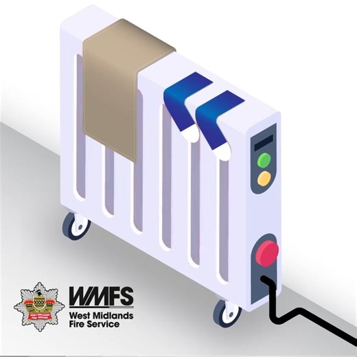🔥 Portable heater safety 🔥 Whilst the weather is cold, portable heaters can help keep you warm but they can also be a fire risk if used incorrectly. Please remember to: ✔ keep heaters at least 1 metre away from furniture, curtains, and clothing ✔ always place heaters on a flat, stable surface ✔ never leave heaters unattended or on while sleeping ✔ plug heaters directly into a wall socket - avoid extension leads ✔ turn heaters off and unplug when not in use. | West Midlands Fire Service