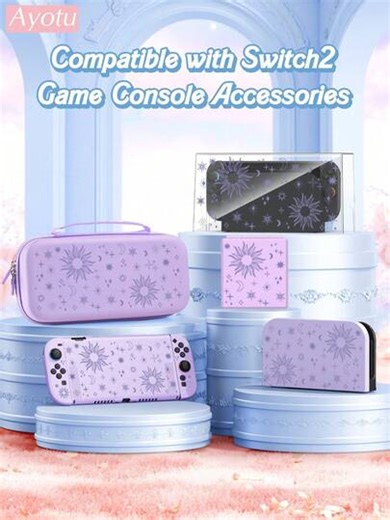 Ayotu Compatible With The New Switch2 Line Sun & Star Pattern Game Console Shell And Accessories In 2025, Suitable For Switch2 7.9-Inch Protective Case, The Package Includes Protective Case, Storage Bag, Base Shell, Game Console Dust Cover, Game Storage Card Box, Joy‑Con Handle Controller Protective Cover And Other Styles Of Accessories To Choose From, The Best Choice For School, Birthdays, And Game Lovers | SHEIN