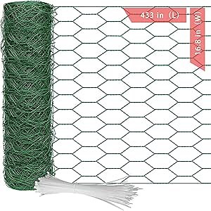 Chicken Wire, Chicken Wire Fencing, Chicken Wire Mesh for Garden, 0.63 in Mesh 16.8×433 inches Chicken Wire for Crafts DIY, Poultry Netting, Wire Fencer for Chicken Coop, Rabbit Fence-Green