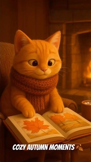 🍂 Cozy Autumn Vibes with a Cute Cat ☕📖 #aianimation #ai #cat #cartoonvideo #autumn