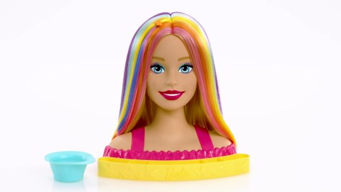 Barbie Totally Hairstyling Doll Head & 20+ Accessories, Color Reveal & Color-Change Pieces, Straight Blonde Neon Rainbow Hair