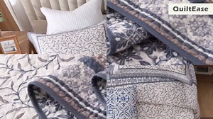 Oversized King Bedspread - 120" Lx120 W Extra Wide - 100% Cotton Lightweight Floral Bed Spread- Real Super Size Coverlet Set - Reversible California King Quilt - Blue/Brown/Beige