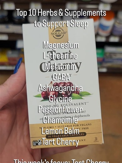 Top 10 Herbs & Supplements to Support Sleep – Part 10: Tart Cherry Today's focus: Tart Cherry. What it is: Tart cherry is naturally rich in plant compounds including anthocyanins and contains small amounts of melatonin, the hormone involved in regulating your sleep-wake cycle. How it supports sleep: Tart cherry has been studied for its potential effects on sleep duration and quality, making it an interesting food-based option for supporting your body's natural sleep cycle. It may help support: H