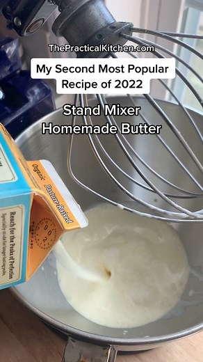 Did you know all you need to make homemade butter in your stand mixer is a pint of heavy cream and a bowl of ice water? It’s SO EASY, no wonder it was the second most popular recipe on my blog this year! (You can make butter lots of different ways, you don’t need a stand mixer to make it, but if you have a stand mixer this is how you do it!) ⭐️⭐️ Get the recipe for homemade butter with step by step visuals at ThePracticalKitchen.com! ⭐️⭐️ #homemadebutter #homemadebuttermilk #butter #diybutter #r