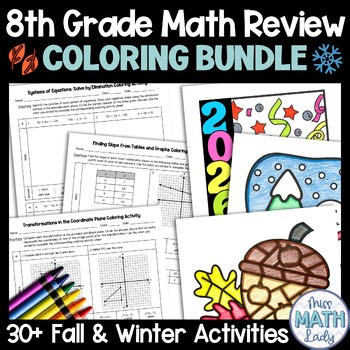 8th Grade Math Review Coloring Activities Fall and Winter Growing Bundle