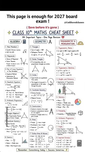 🗣️This Page Is Enough For 2027 Boards 😱 | Class 10 Maths Cheat Sheet #shorts #unfilteredclasses