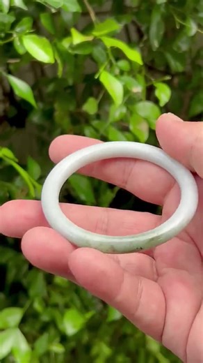 Natural Grade A Burmese Jadeite Jade Bangle – Icy Milky White & Moss Green Princess Cut – 55.9 mm - Genuine Jade Bracelet Healing Stone Gift