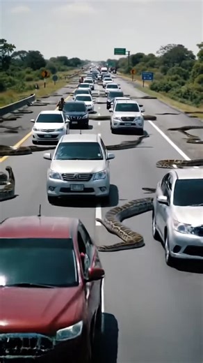 "Pythons take over the highway 🐍 | Panic in traffic jam" #PythonOnHighway #RescueTeam #ViralVideo #SnakeAttack | MGTC Farming