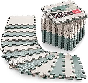 bemaxx Gym Mats Set - 18 pcs EVA Interlocking Foam Floor Tiles (12.6"x12.6"x0.4") 18sqft Protective Gym Flooring Sports Home Workout Exercise Mats Puzzle Garage Fitness Play-Room Pool Treadmill Bike