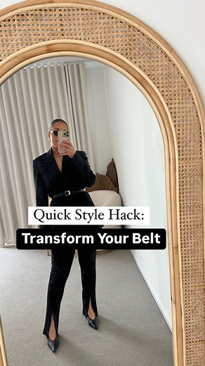 Here’s a belt hack I love: when the belt tail won’t stay put and there are no loops (or it’s just too short), a little fashion tape works wonders to keep it on place. I used @_hollywoodfashionsecrets to keep it in place. P.S I’m back on the @nothingtowearpod podcast for round two as a guest of the show where I’m sharing instant styling tips elevate your wardrobe alongside host the beautiful @leighacampbell linking the episode in my stories. #StyleHack #stylehacks @mamamiaaus | Emelia Morris Styl