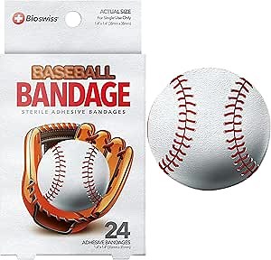 BioSwiss Bandages, Baseball Shaped Self Adhesive Bandage Set, Latex Free, Sterile Wound Care, 24 Count