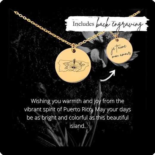 Custom Puerto Rico Map Necklace • Personalized Engraved Maga Colorada Charm - Etsy