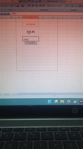 Integers formula in excel #excel #ytshorts #shortcut