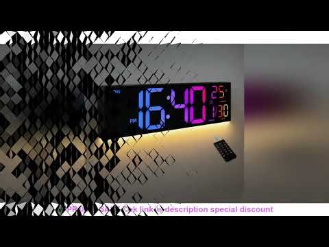 16" Large Digital Wall Clock, Big LED Display with Remote, 8 RGB Color, Alarm, DST, Temperature for