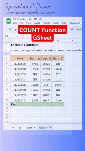 Google Sheets COUNT Function