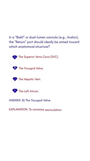 In a Biehl or dual lumen cannula e g , Avalon, the Return port should ideally be aimed toward which