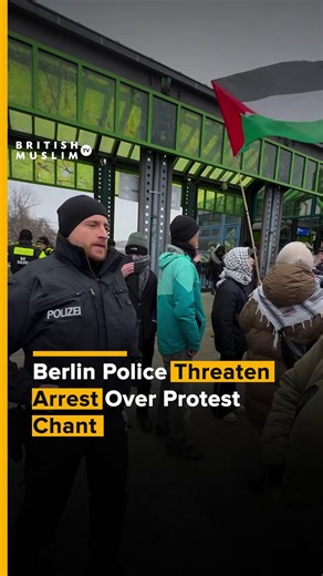 German police in Berlin threatened to arrest a pro-Palestine protester on January 24 for chanting “from the river to the sea,” stating the slogan is banned during demonstrations under local regulations. #viral #Germany #Protest #Police #threat #chant #ProPalestine | BritishMuslimTV