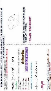 VOLUME & CAPACITY CALCULATION FRUSTUM OF CONE / CIRCULAR HOPPER / SILO / BIN / BUNKER / CAPACITY /