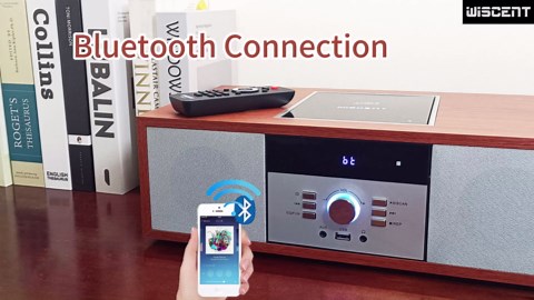 Nostalgic Bluetooth Stereo System for Home, WISCENT Vintage Micro HiFi Systems CD Player,with Bluetooth Audio Streaming,FM Radio,USB Port,Aux-in,Earphone Port (Brown)