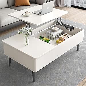 Guyii Multi-Functional Lift-Top Coffee Table with Storage Drawer, Modern Tea Table, Space Saving Folding Center Table, Extendable Office Table for Living Room, Home Office, Easy to Assemble