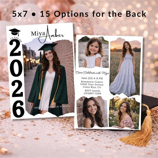 Editable Graduation Announcement Template 5x7 Canva Graduation Invite Senior Photo Graduation Card Template 15 Back Designs Instant Download - Etsy