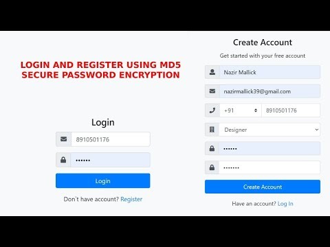 Login and register with secure md5 password encryption using PHP