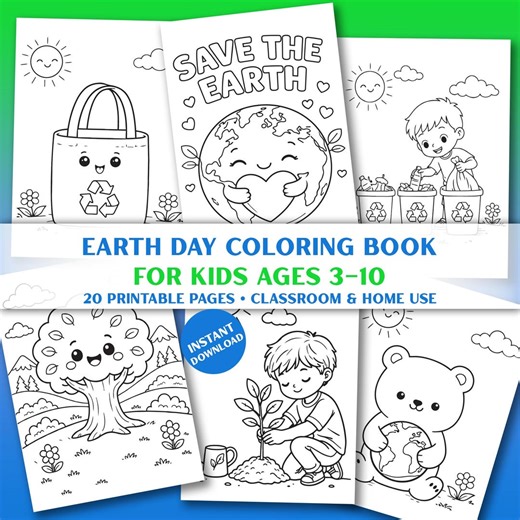 Earth Day Coloring Book Printable Kids Ages 3-10 Classroom Activity - Etsy
