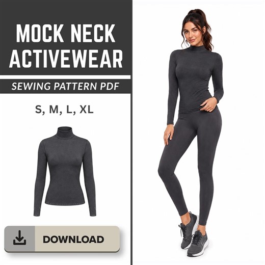 Womens Mock Neck Running Top PDF Sewing Pattern | Long Sleeve Compression Activewear Gym Shirt | Slim Fit Workout Top | Digital Download - Etsy