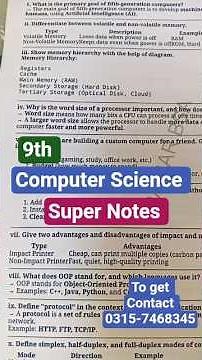 Computer Science Class 9th Super Notes | Full Book Easy Notes | Exam 2026 | Federal & Punjab Boards