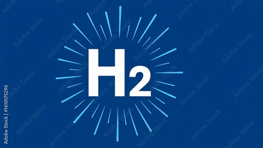 Zero carbon energy source. Hydrogen energy symbol H2 with radiant white and blue light lines creating clean, bright, and energetic design concept