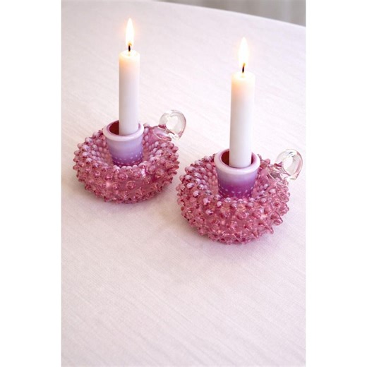 Fenton Cranberry Opalescent Hobnail Single Candle Holders Pair - Etsy