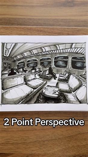 2 Point Perspective Drawing: How to Draw a Train POV Scene