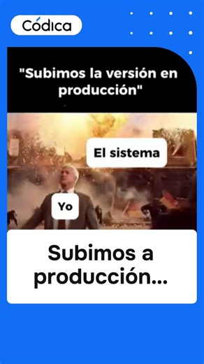 @codica.la on Instagram: "En desarrollo todo se veía perfecto. En local funcionaba. En staging también. Y entonces… producción 💥 Deploys fallidos, nervios, aprendizajes reales. Porque equivocarse no es el problema, el problema es no entender por qué pasó. Eso también se aprende: a probar, a prevenir, a reaccionar y a mejorar. Si quieres aprender a programar con criterio real, 👉 estudia en Códica 💻 #VidaDev #Producción #Programadores #AprenderProgramación #Códica"