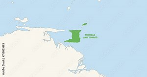 World Map Zoom In To Trinidad and Tobago. Animation in 4K Video. Green Trinidad and Tobago Territory On Blue and White World Map