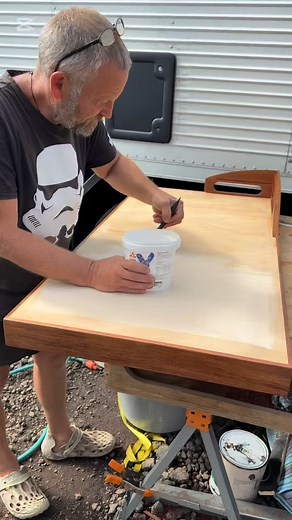 Finishing the train layout table for our sons birthday. Jason varnished the table with water based clear satin varnish. It’s far from being finished but it’s ready to give to our son. Do you want to see more as we build this train layout? #modeltrain #nscaletrains #nscale trainlayout modeling | Ferguson Family Adventures Bluey Camper Build