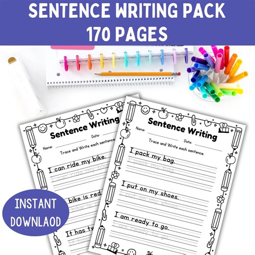 Beginner Sentence Writing Worksheets | 170pages | 500 Simple Sentences | Trace & Write | Kindergarten and Early Years | US Letter - Etsy