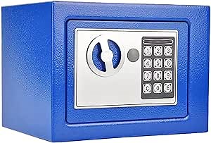 Small Steel Safe Box with Key Lock and Keypad for Money,Jewelry,Documents Valuables, Fireproof Security Box for Home, Office,Hotel (Blue)