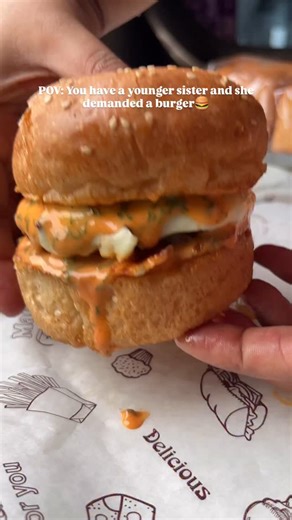 Swati | Easy Veg Recipes🥗 | POV: You have a younger sister and she demanded a burger… So here I am, being the ✨chef-sibling✨ I never applied for 😂🍔 [younger sister,... | Instagram