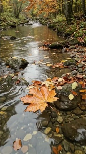 Leaves floating in stream #nature #peacefulwaves #travel #naturetranquility #rain #forestwhispers