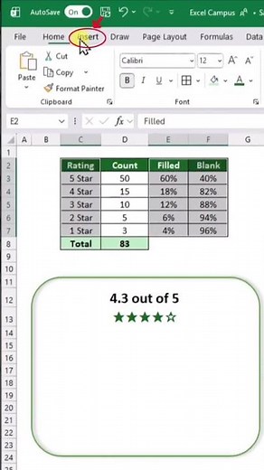 🌟 Learn how to create an eye-catching star rating chart in Excel_ Follow our step-by-step #spread