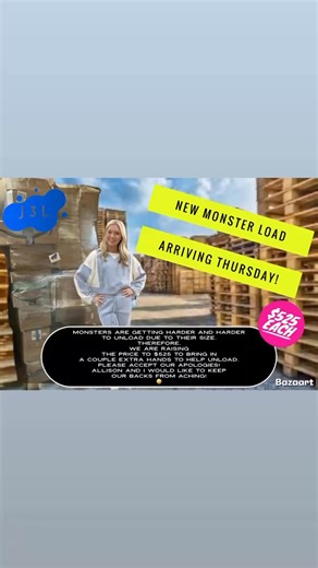 🛻 New Monster Pallet Load arrives Thursday morning. 𝐎𝐏𝐄𝐍 𝐓𝐎 𝐓𝐇𝐄 𝐏𝐔𝐁𝐋𝐈𝐂!! ⁉️ Monster Pallets $525 each ⁉️ AMZ Bedding Pallets range from $250 to $600 ⁉️ Mystery Packages $8 each ⁉️ Clean Out Pallets sold out ⁉️ Baby truckload delayed. We will announce more on this later this week or early next week. This will be a load we will open up to sell at 50% off retail to the public for a TWO day only sale. No pallet sales on the baby load. 💥 𝙒𝙚 𝙣𝙤𝙬 𝙤𝙛𝙛𝙚𝙧 𝙙𝙚𝙡𝙞𝙫𝙚𝙧𝙮 𝙨𝙚𝙧