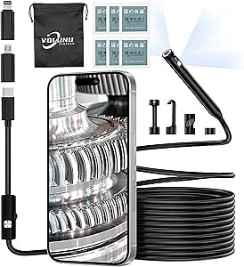 Dual-Lens Endoscope Camera with Light，1920P Inspection Camera，IP67 Waterproof Endoscope Camera，Snake Camera with 16.5FT Semi-Rigid Cable,Borescope Compatible with Android,iPhone,iPad., BLACK