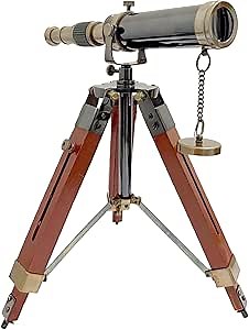 Vintage-Style Brass Telescope with Wooden Tripod – Classic Telescope for Stargazing, Nautical Decor, and Outdoor Exploration (Two Tone Finish)